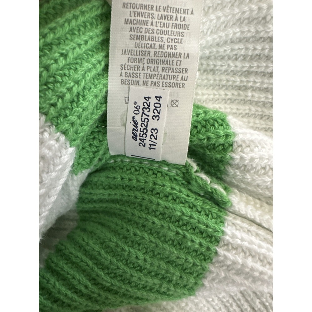 Aerie Green White Striped Beyond Quarter Zip Sweater Preppy Rugby Nautical Large - Picture 12 of 16